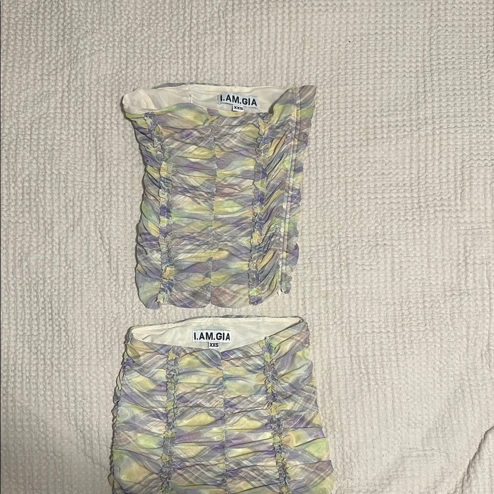 I.AM.GIA Pastel Ruched Top and Skirt Set